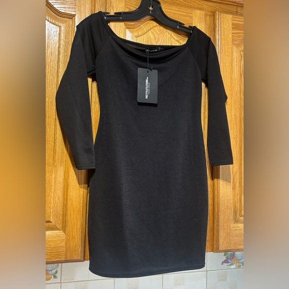 NWT PrettyLittleThing Black Bardot Bodycon Mini Dress Size 8 - Picture 2 of 8